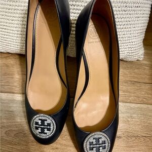 Tory Burch Black Heels with Silver Logo